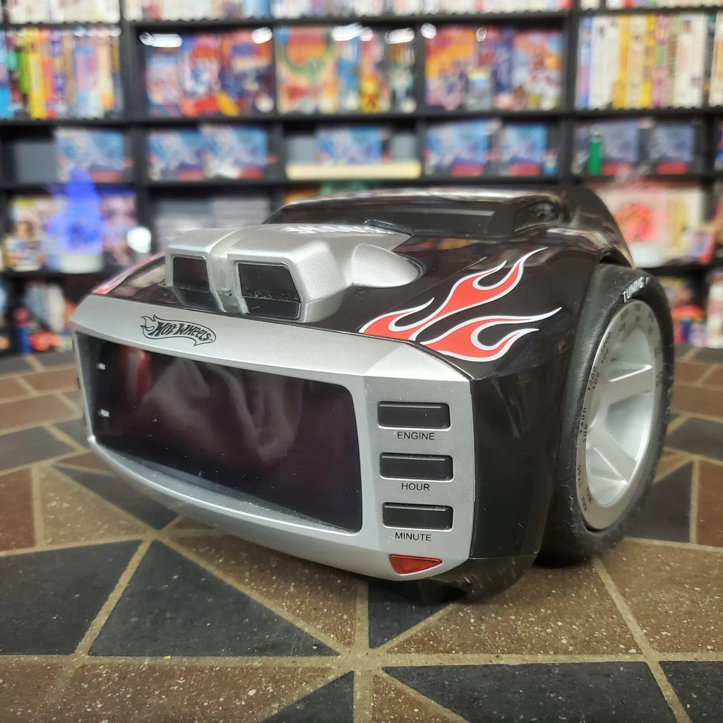 Hot Wheels Alarm Clock AM/FM Radio Projector Nightlight Engine Sounds Black