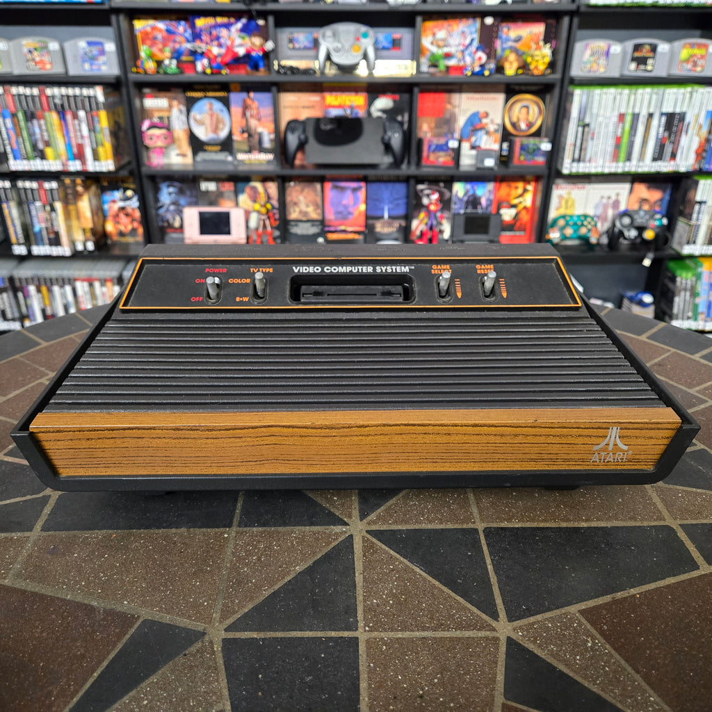 Atari 2600 Woodgrain 4-Switch Console, Joystick, AC, Adapter & Pac-Man - Tested