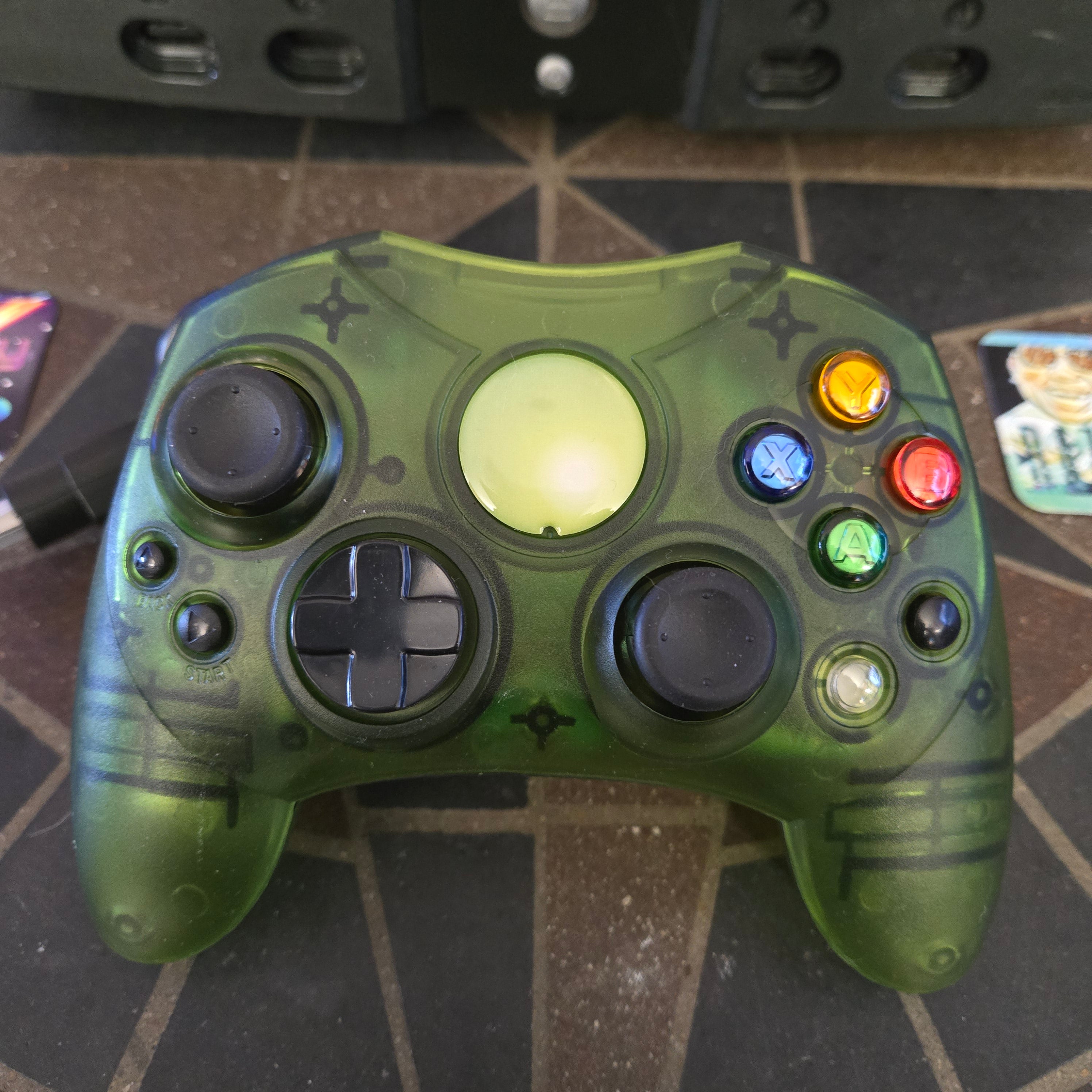 Microsoft Original Xbox Console, Unofficial Green S Controller & Cords - TESTED