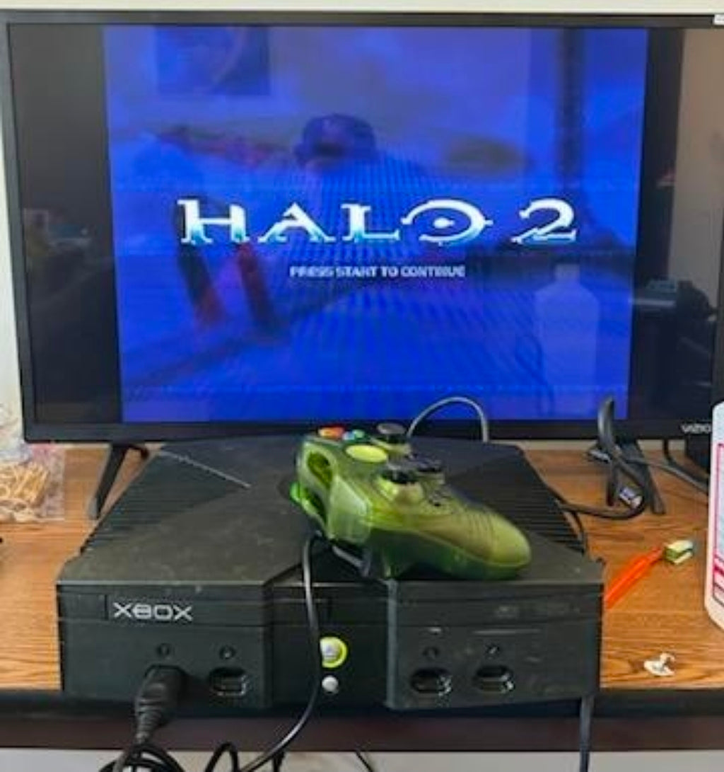 Microsoft Original Xbox Console, Unofficial Green S Controller & Cords - TESTED