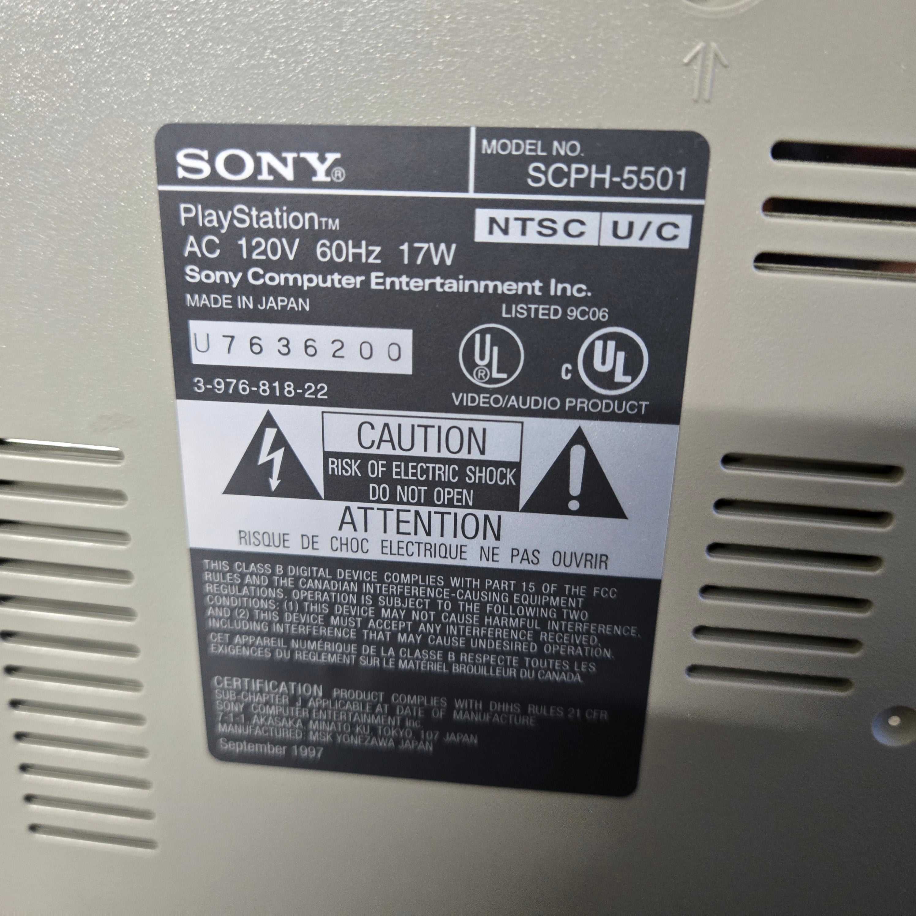 Sony PlayStation 1 PS1 Console SCPH-5501, Controller & Cords - CLEANED & TESTED!