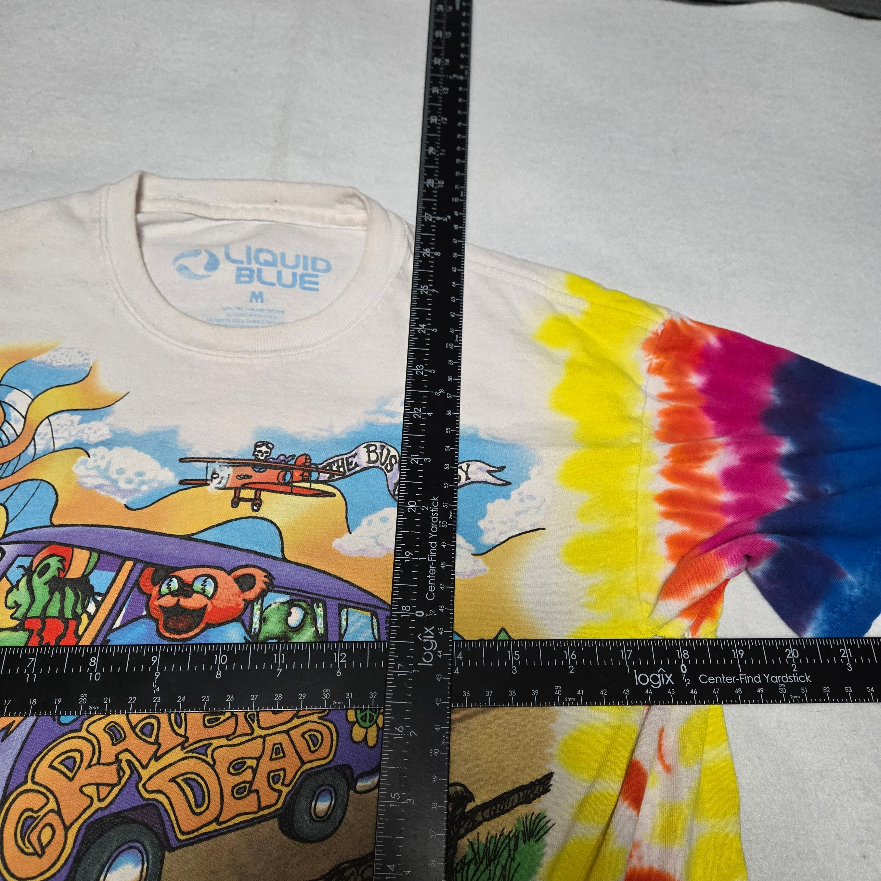 Grateful Dead Summer Tour Bus Tie Dye Liquid Blue T-Shirt Vintage Y2K Medium M