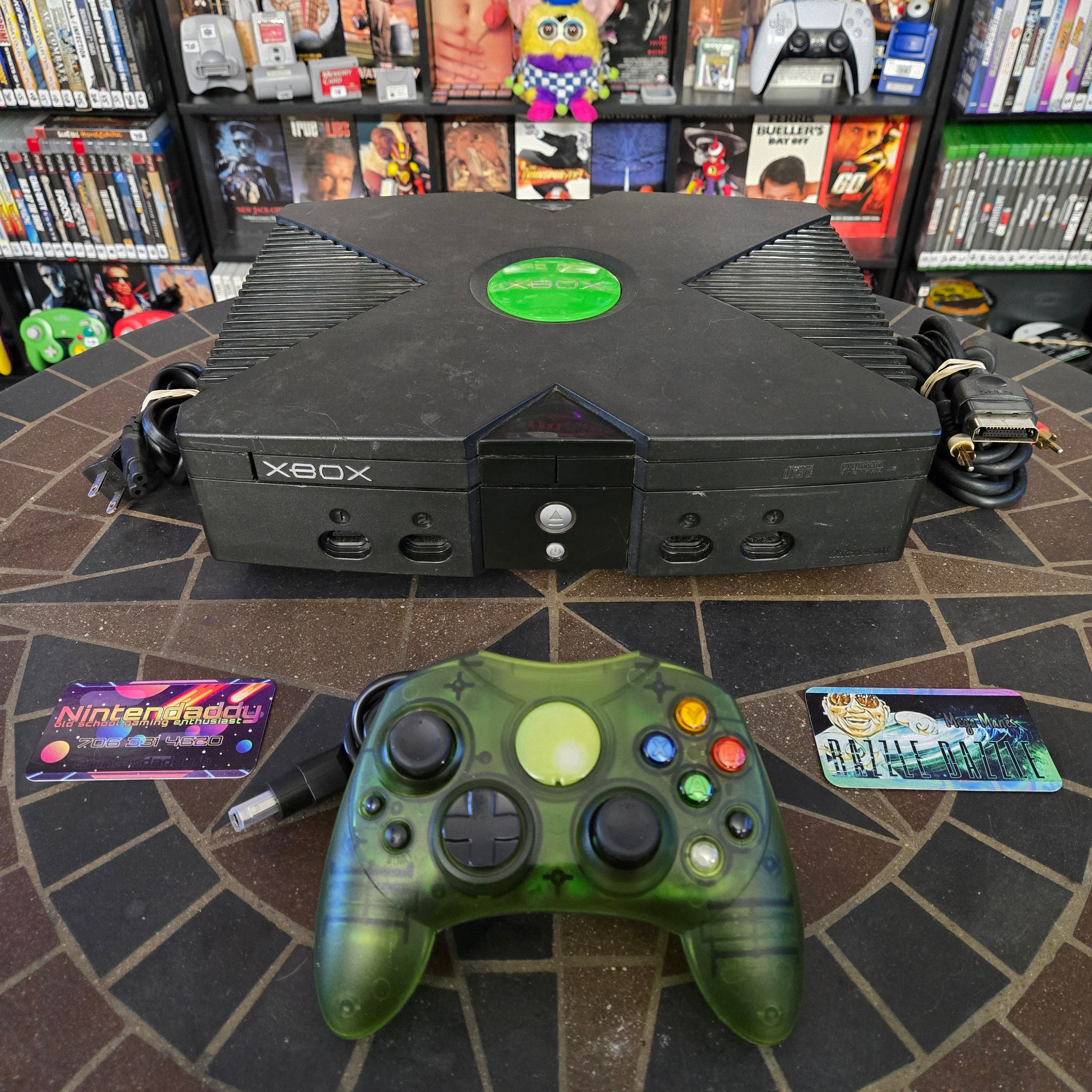 Microsoft Original Xbox Console, Unofficial Green S Controller & Cords - TESTED