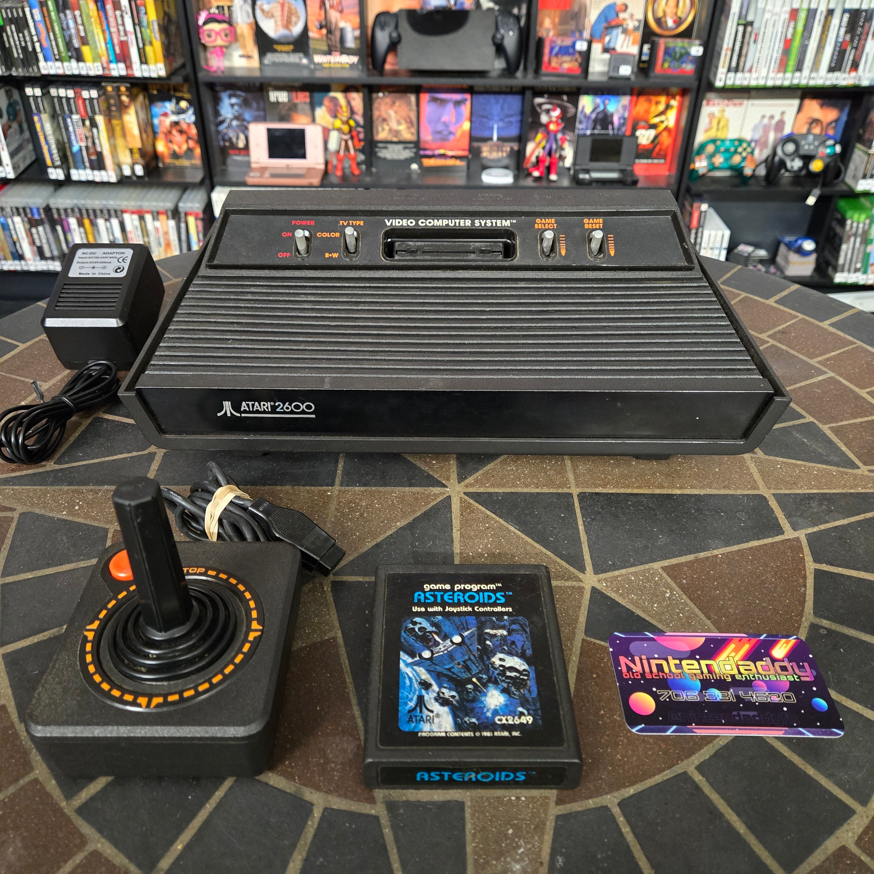 Atari 2600 Vader 4-Switch Console, Joystick, AC, Adapter & Asteroids - Tested