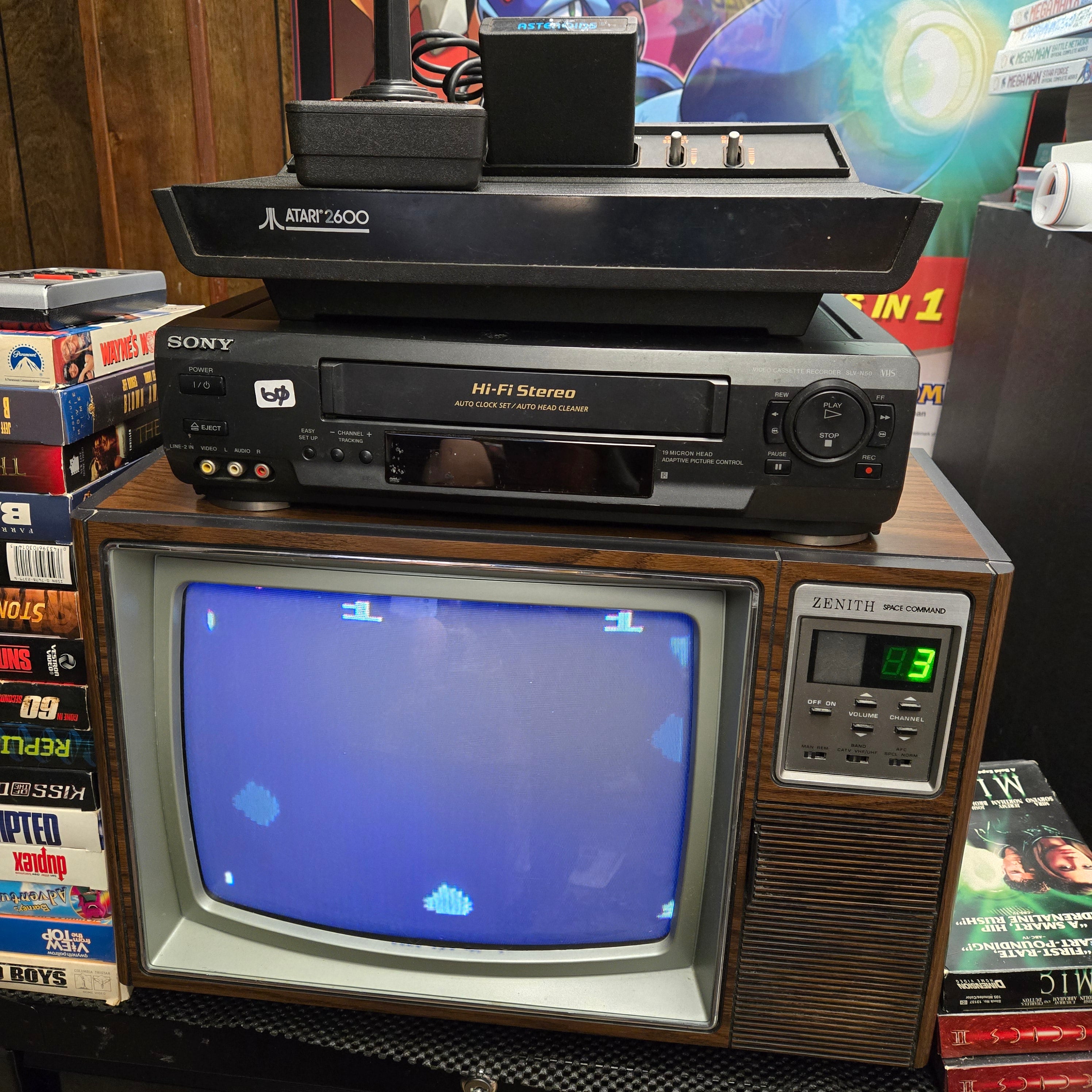 Atari 2600 Vader 4-Switch Console, Joystick, AC, Adapter & Asteroids - Tested