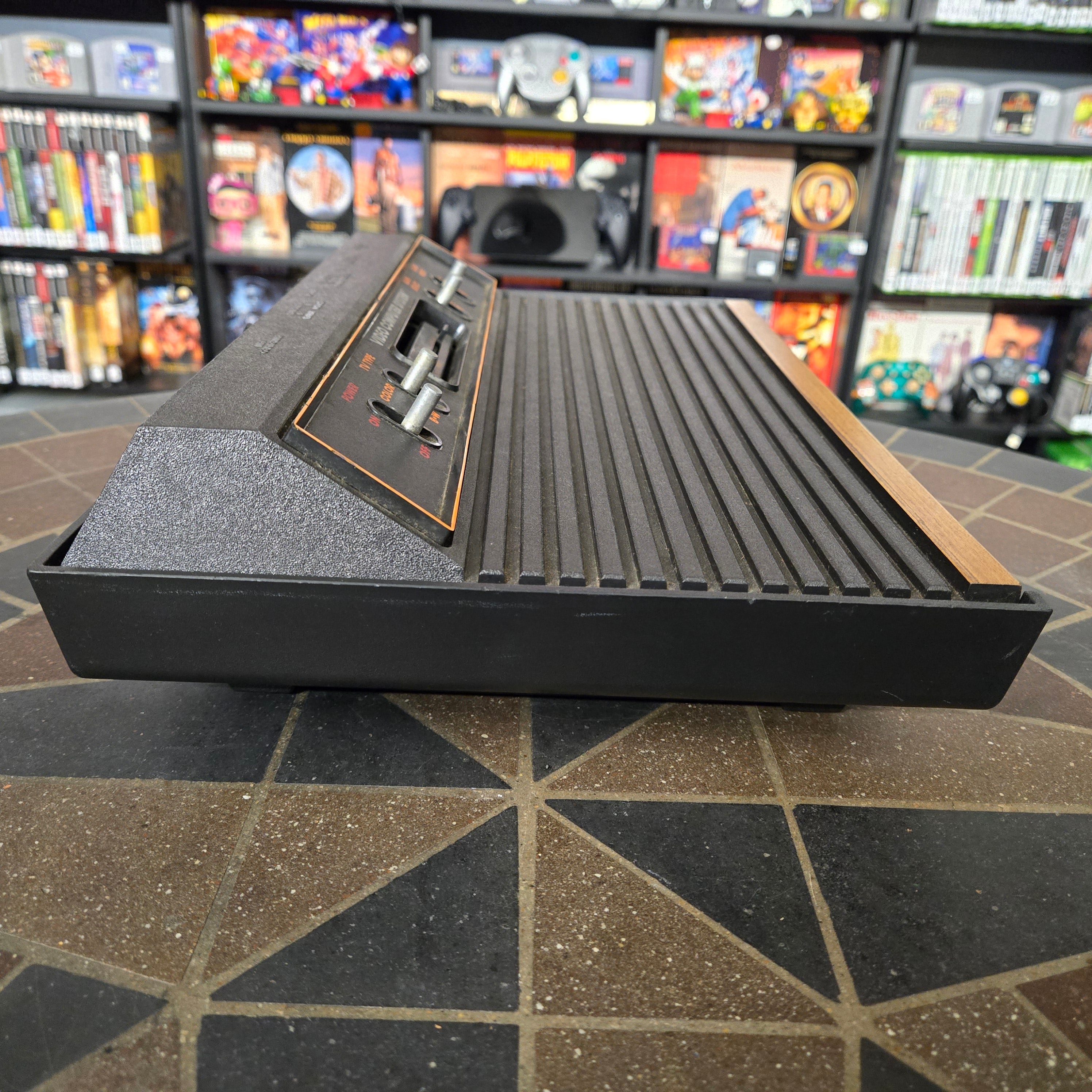 Atari 2600 Woodgrain 4-Switch Console, Joystick, AC, Adapter & Pac-Man - Tested