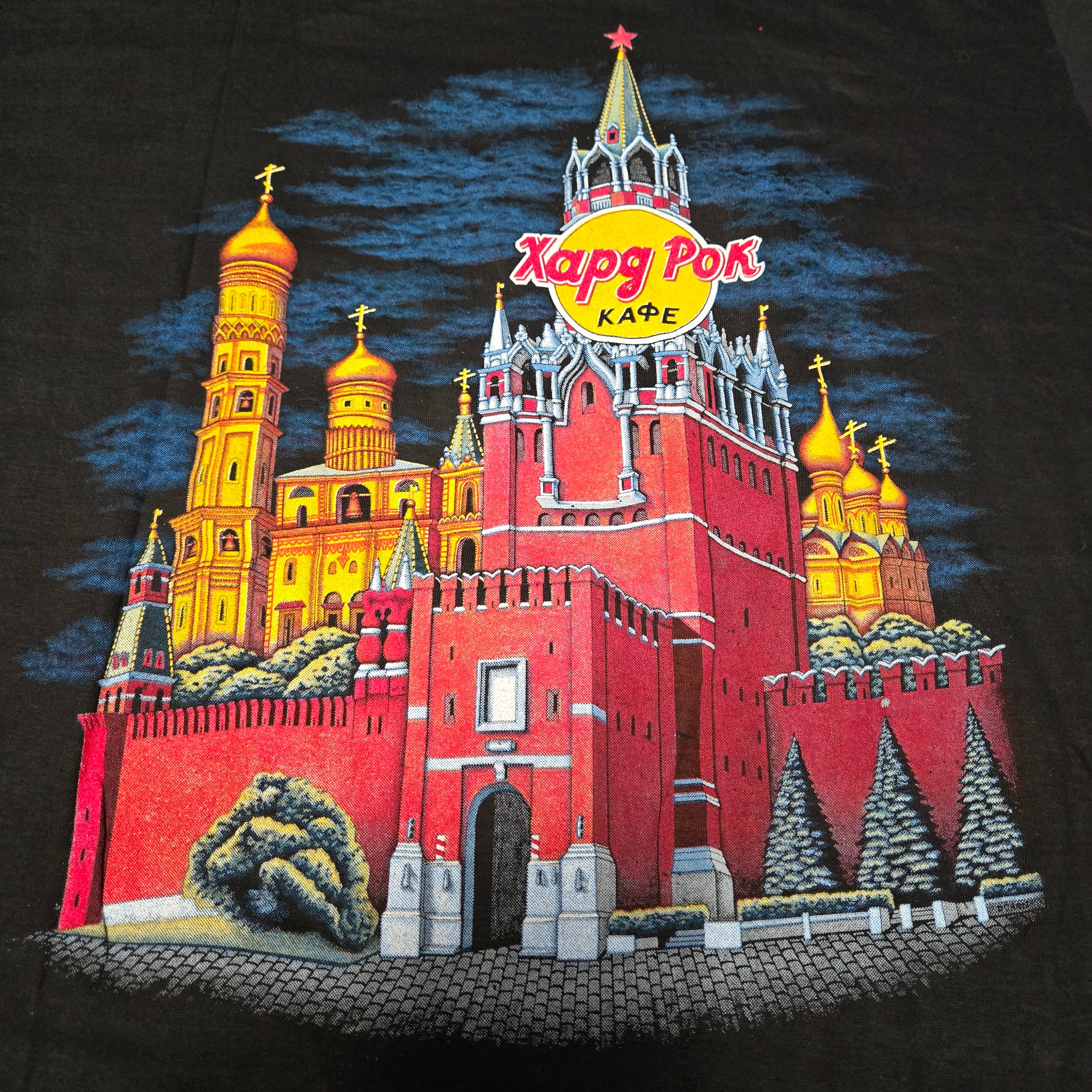 Vintage Hard Rock Cafe Mockba Moscow T-shirt Size XL Two Sided Xapg Pok RARE