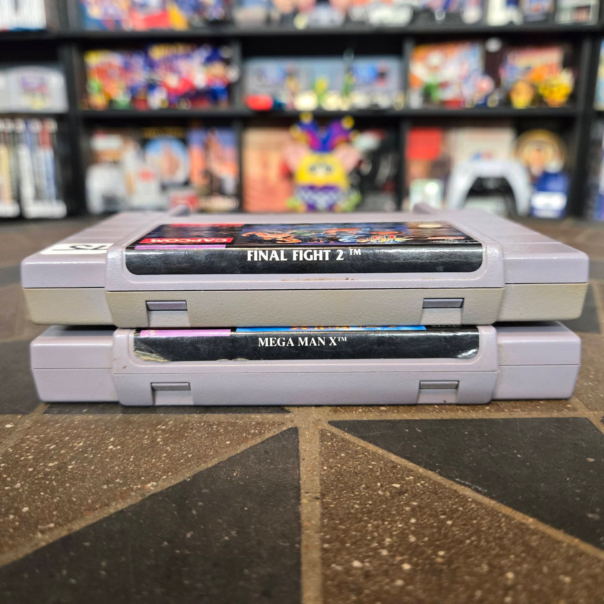 Final Fight 2 & Mega Man X (Super Nintendo SNES, 1993) Authentic Cleaned Tested!