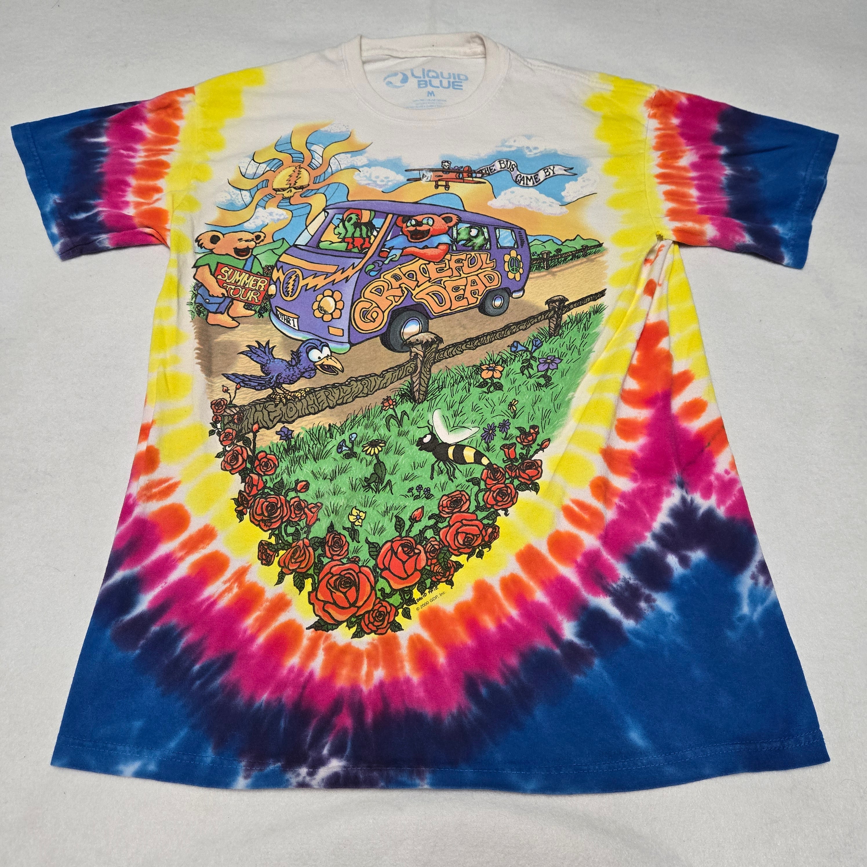 Grateful Dead Summer Tour Bus Tie Dye Liquid Blue T-Shirt Vintage Y2K Medium M