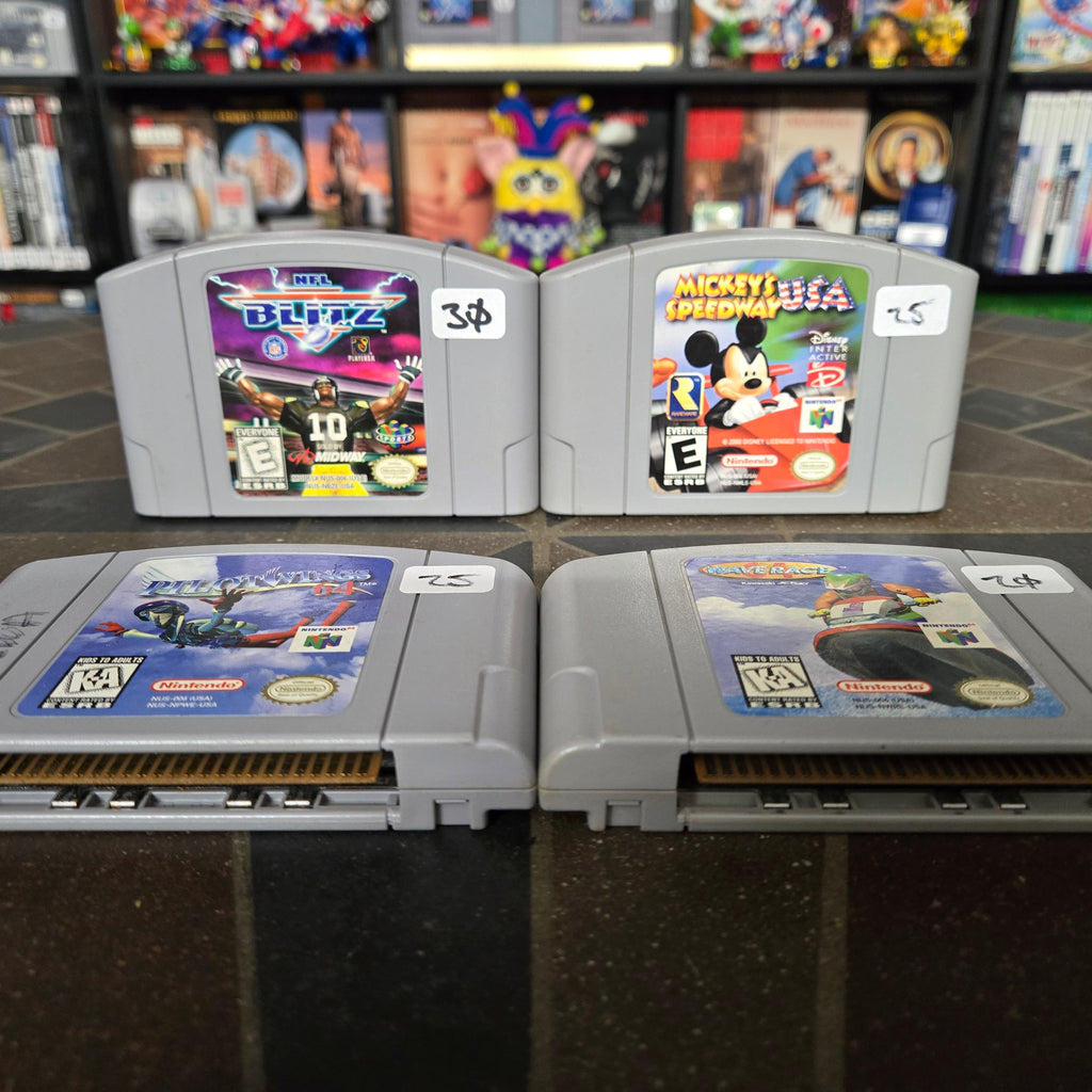 Lot of 4 Nintendo 64 N64 Games: NFL Blitz Mickey Speedway Wave Race Pilotwings
