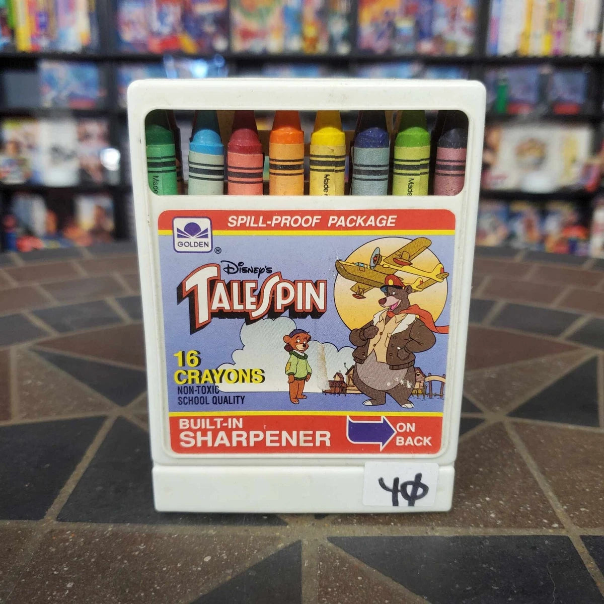 Vtg Talespin Golden 16 Crayons w/ Spill-proof Container & Sharpener - Non-Toxic