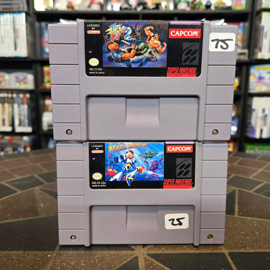 Final Fight 2 & Mega Man X (Super Nintendo SNES, 1993) Authentic Cleaned Tested!