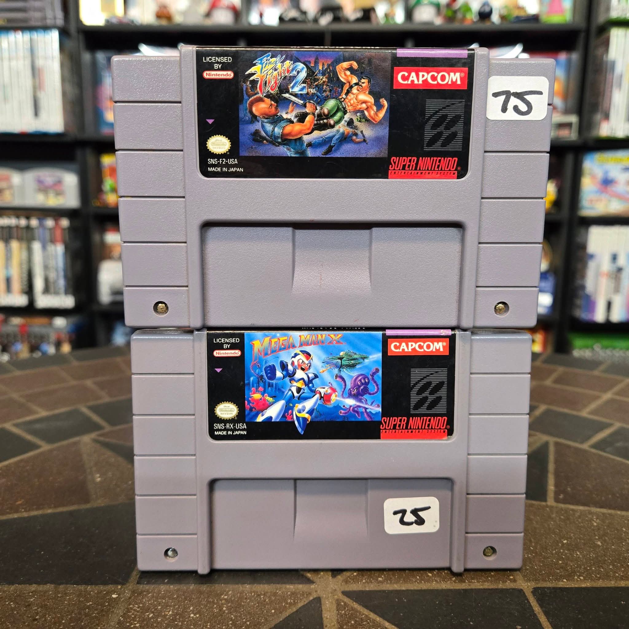 Final Fight 2 & Mega Man X (Super Nintendo SNES, 1993) Authentic Cleaned Tested!