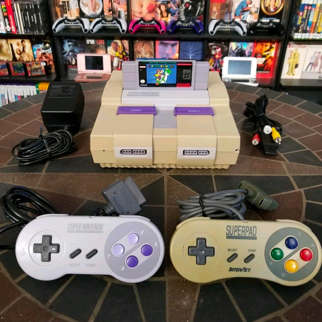 Super Nintendo SNES Console, 2 Controllers, Cords & Super Mario World - Tested!