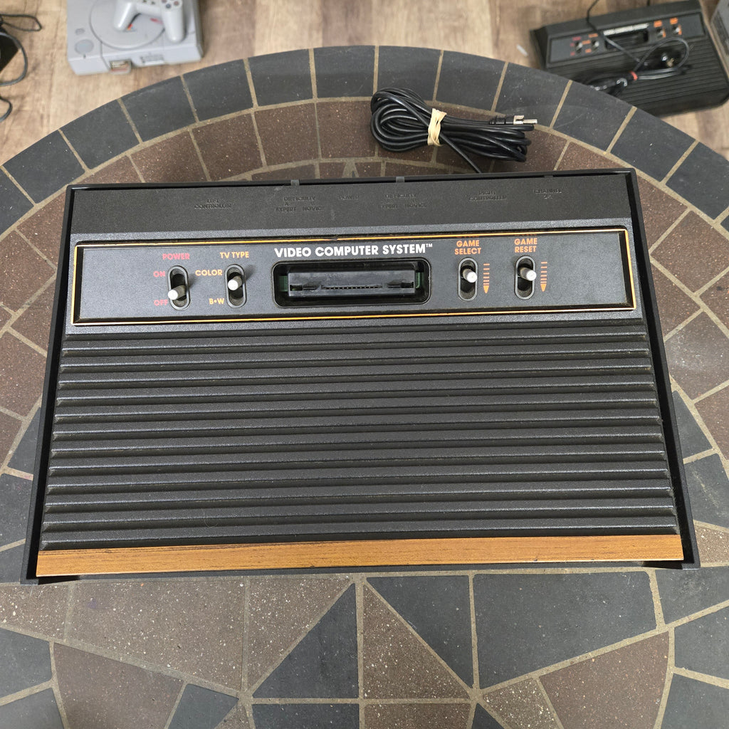 Atari 2600 Woodgrain 4-Switch Console, Joystick, AC, Adapter & Pac-Man - Tested