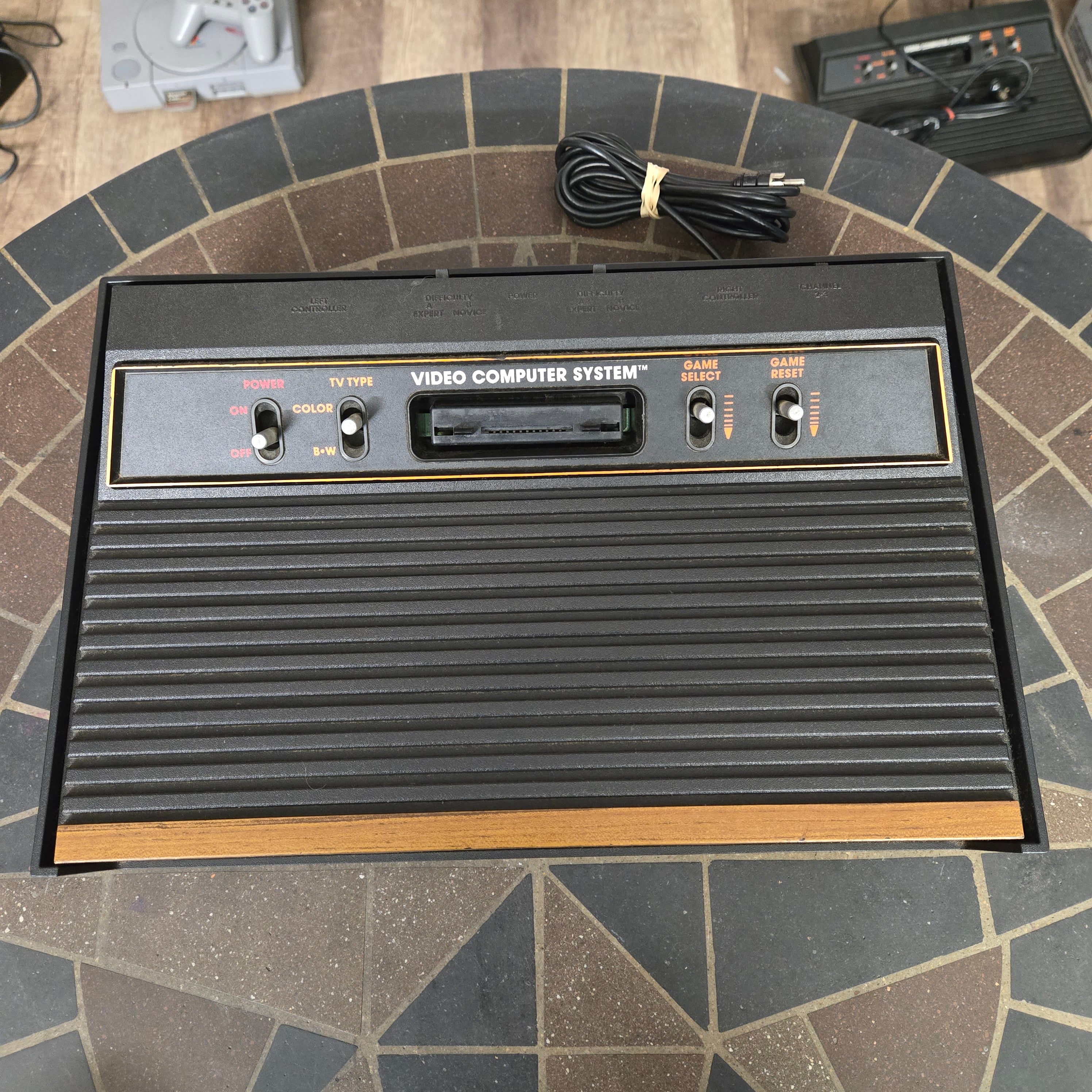 Atari 2600 Woodgrain 4-Switch Console, Joystick, AC, Adapter & Pac-Man - Tested